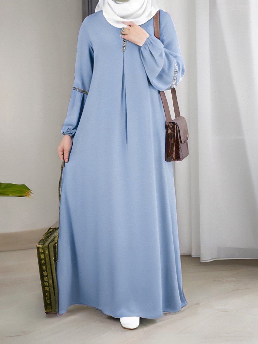 Fashion Casual Sequin Sundress Solid Party Holiday Vestido Long Sleeve Islamic Women Muslim Abaya Dress