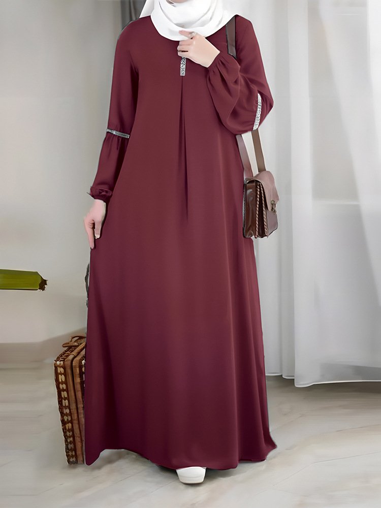 Fashion Casual Sequin Sundress Solid Party Holiday Vestido Long Sleeve Islamic Women Muslim Abaya Dress