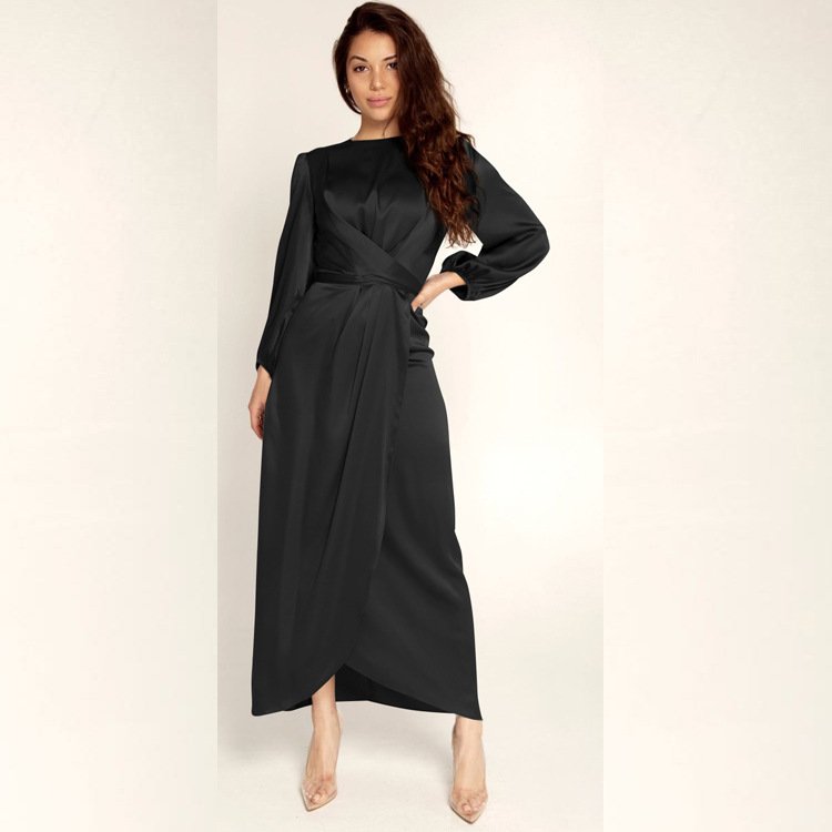 Hot selling long satin dress elegant solid Color casual dress women