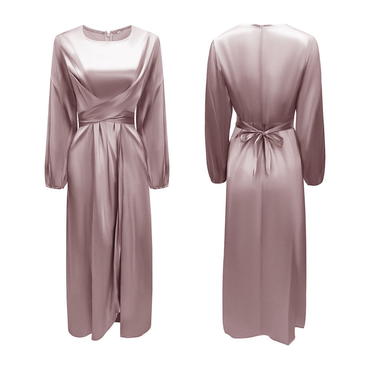 Hot selling long satin dress elegant solid Color casual dress women