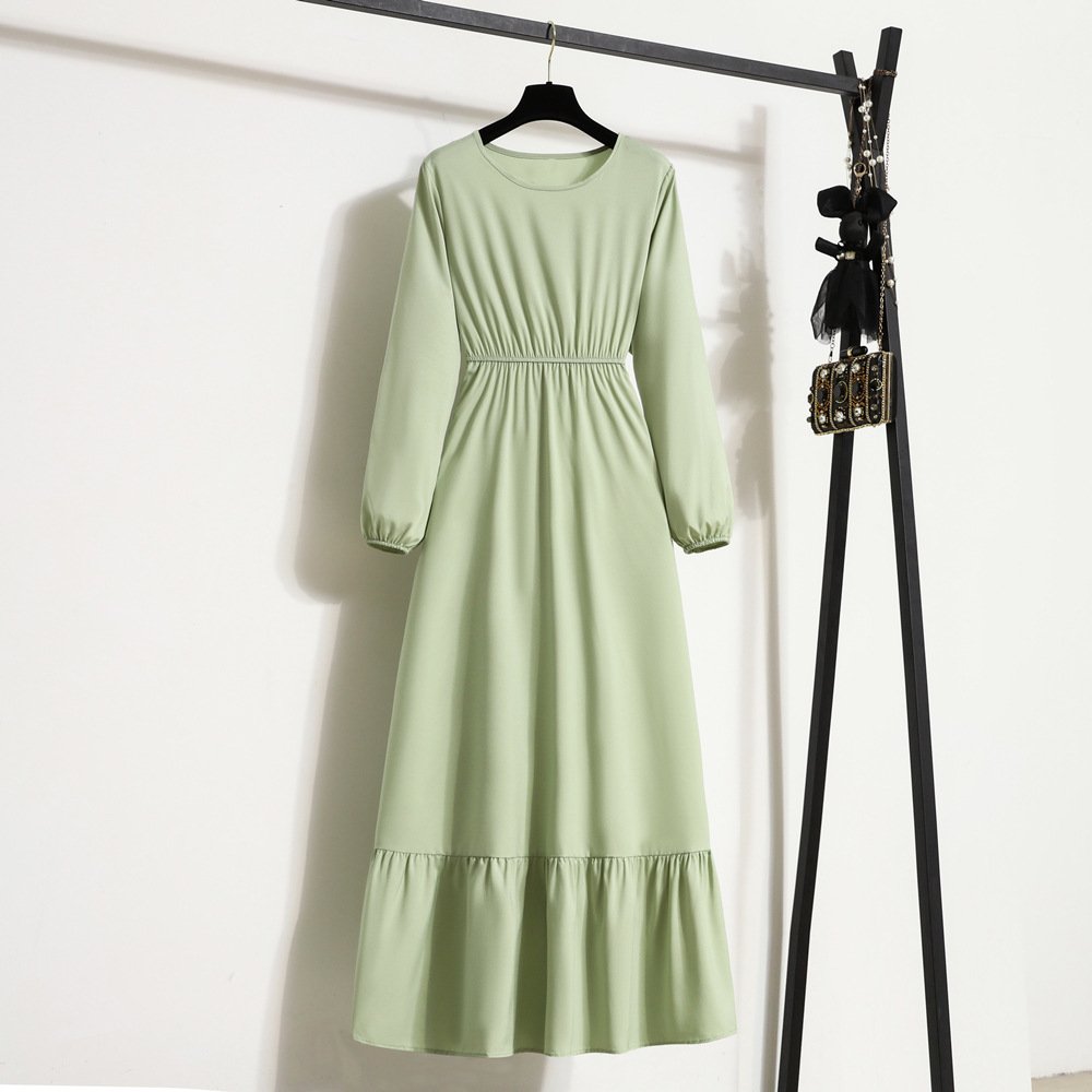 Liu Ming Fashionable Wholesale 2024 Spring Autumn Women Casual Solid Color Full Sleeve O Neck Muslim A Line Long Maxi Dresses