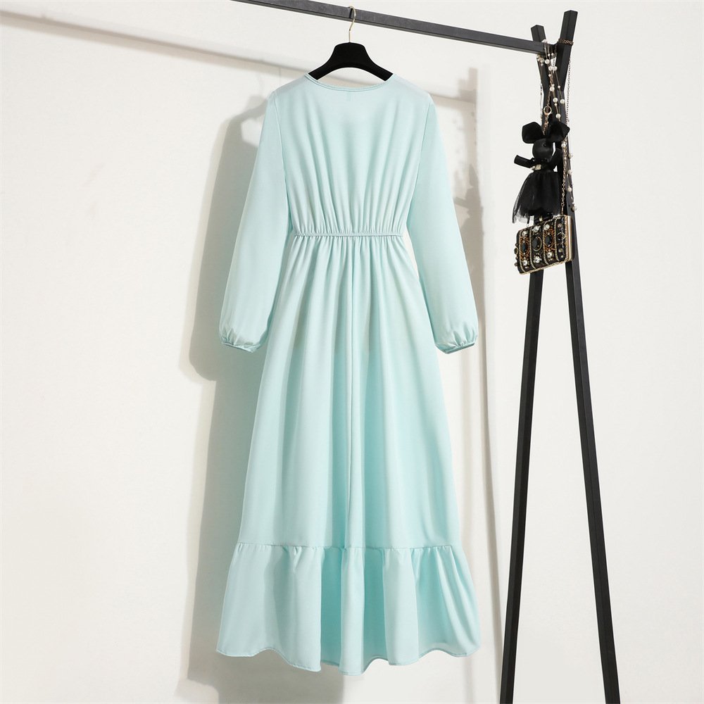 Liu Ming Fashionable Wholesale 2024 Spring Autumn Women Casual Solid Color Full Sleeve O Neck Muslim A Line Long Maxi Dresses
