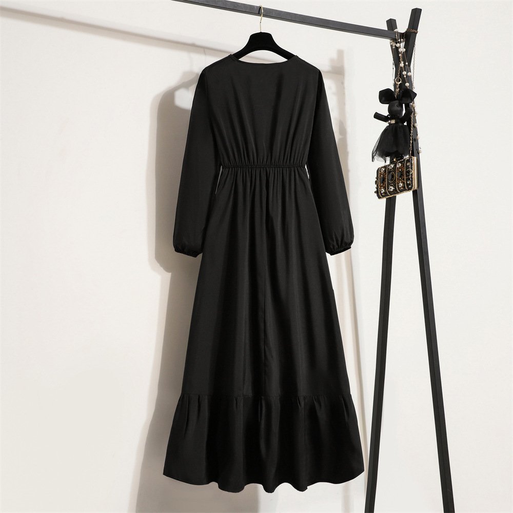 Liu Ming Fashionable Wholesale 2024 Spring Autumn Women Casual Solid Color Full Sleeve O Neck Muslim A Line Long Maxi Dresses