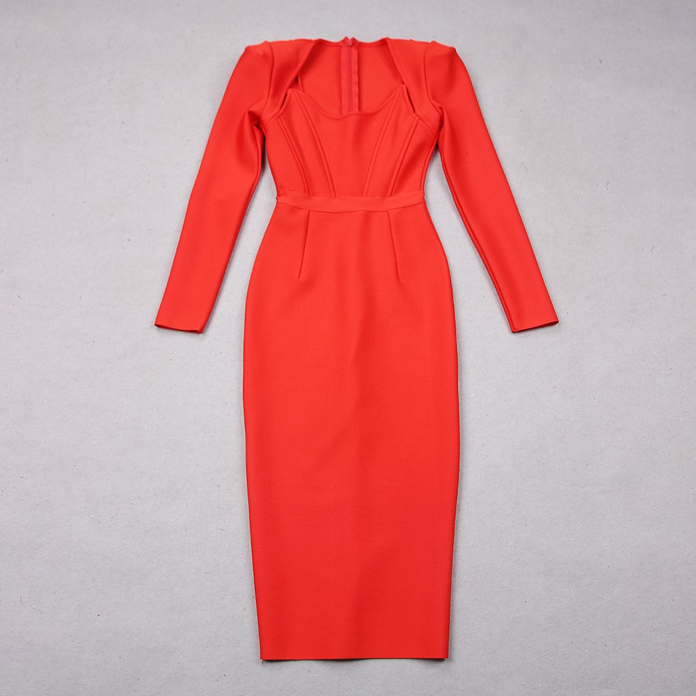 Winter and Spring Knitted Bandage Midi Dress Bodycon Elegant Women Party Club Dresses