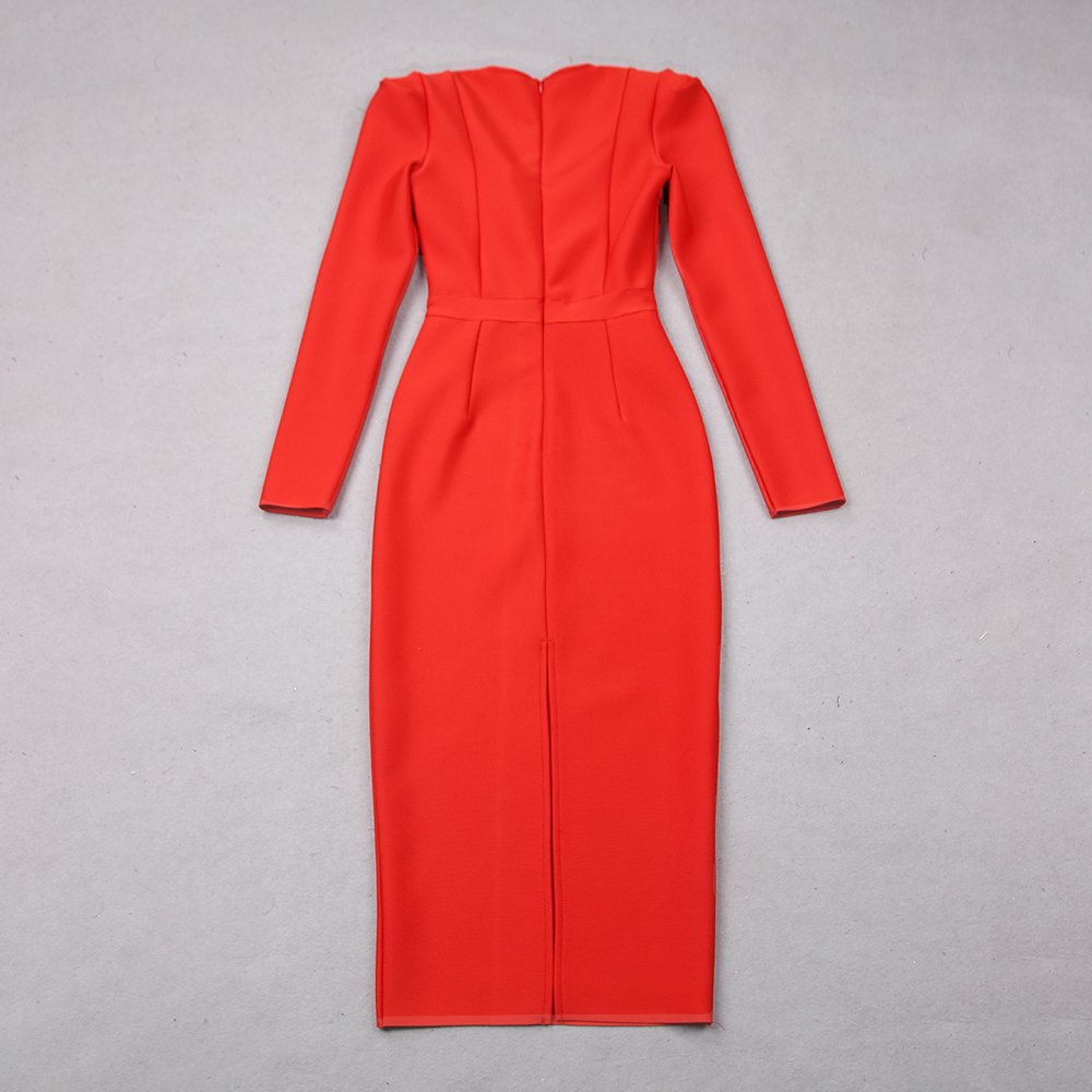 Winter and Spring Knitted Bandage Midi Dress Bodycon Elegant Women Party Club Dresses