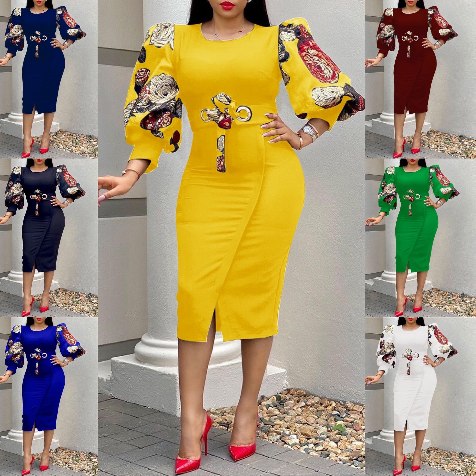 S-3XL Summer Spring Elegant Printed Plus Size Oversize Party Clothing African Women Casual Dress