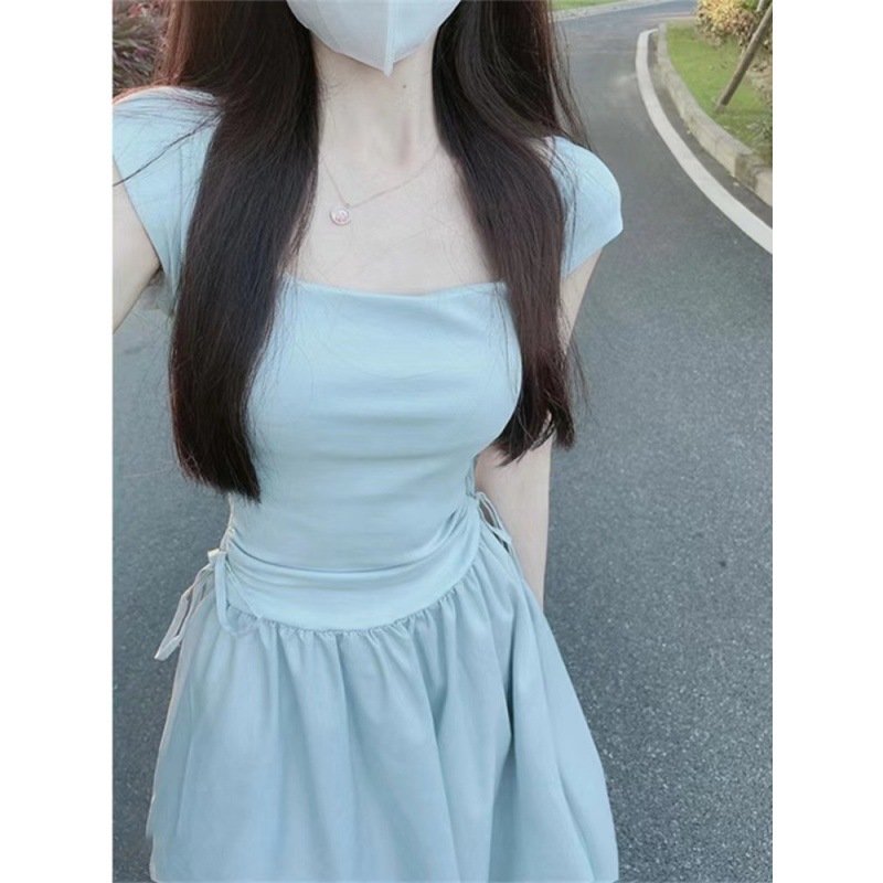 Tea Break French Square Neck Ladies Summer Sexy Dress 2023 New Elegant Pure Milk Sweet women's clothing Casual dress