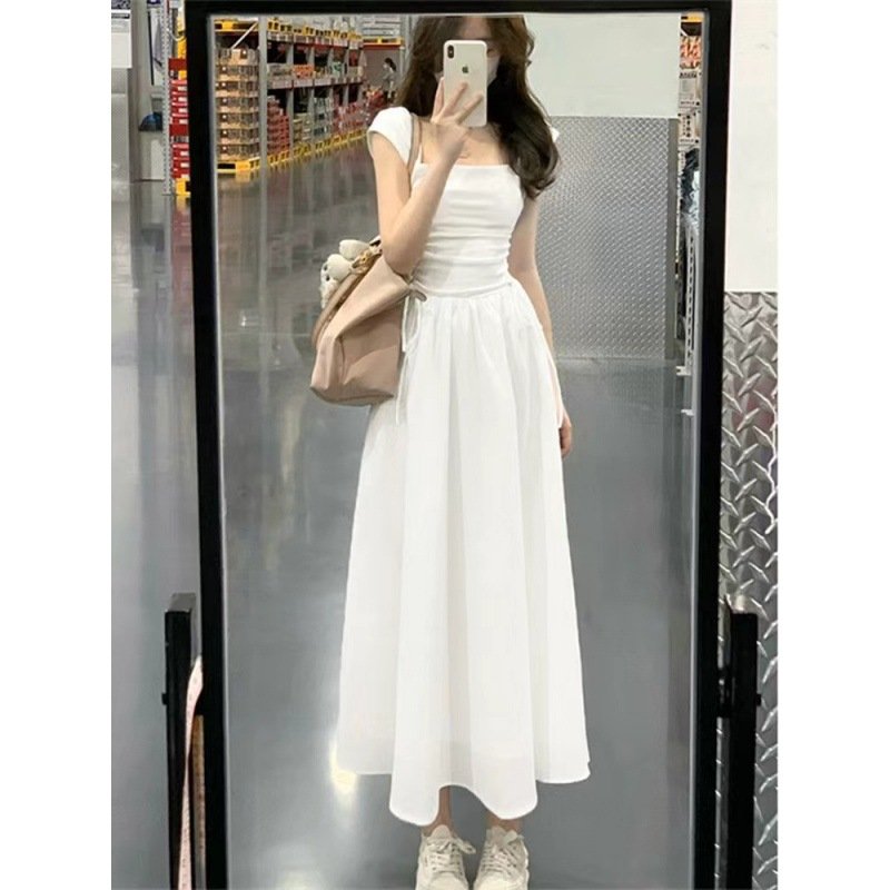 Tea Break French Square Neck Ladies Summer Sexy Dress 2023 New Elegant Pure Milk Sweet women's clothing Casual dress