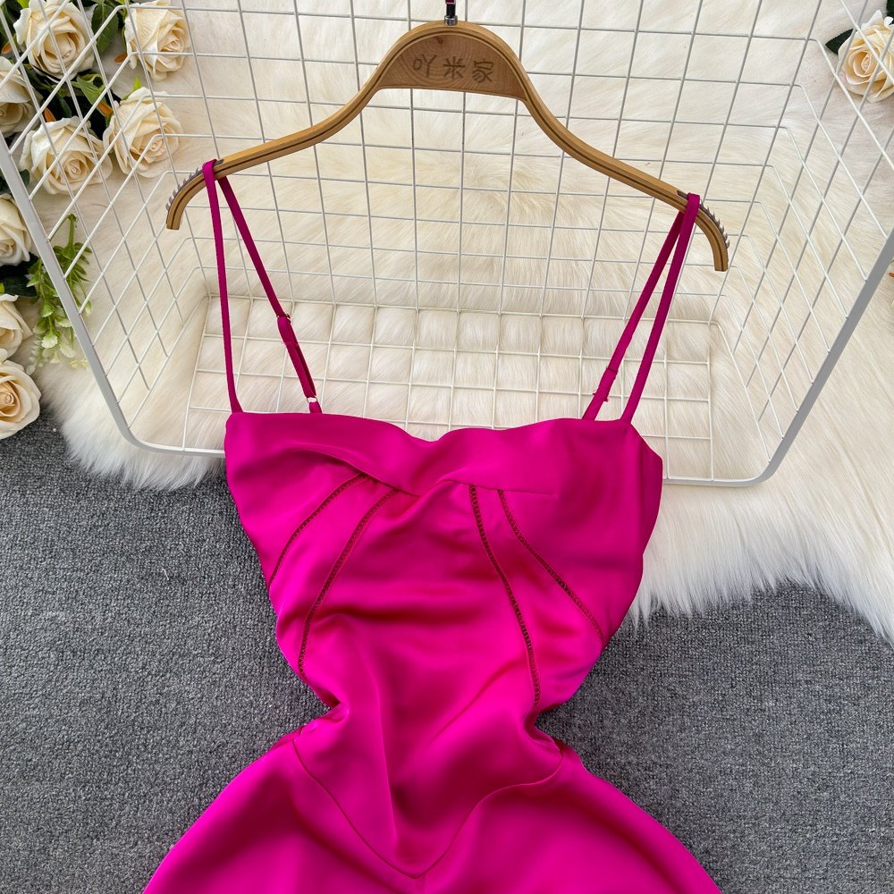 Fashion Premium Sheath a-line Rose Sleeveless Satin Sexy Gown Spaghetti Strap Dresses