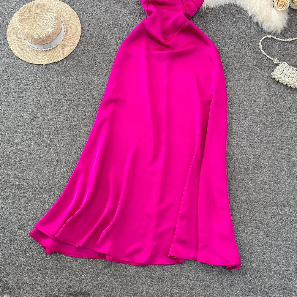 Fashion Premium Sheath a-line Rose Sleeveless Satin Sexy Gown Spaghetti Strap Dresses