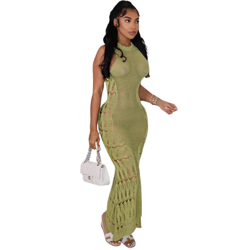 Autumn New Arrivals Sexy See Through Elegant Maxi Dresses Ladies Slim Dress Solid Women Casual Dresses