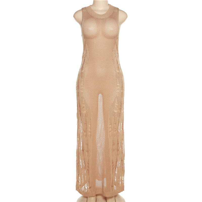 Autumn New Arrivals Sexy See Through Elegant Maxi Dresses Ladies Slim Dress Solid Women Casual Dresses