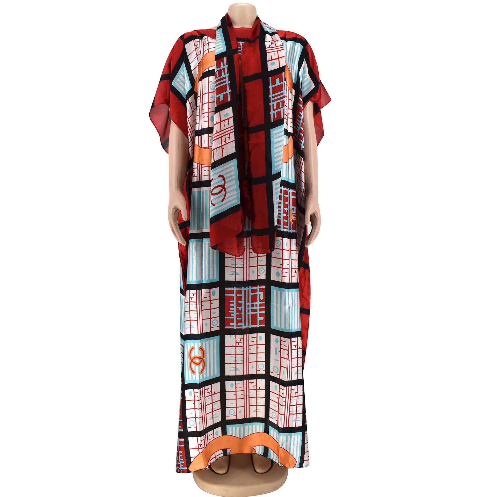 New African Summer Hot Selling Large Size Simulated Silk One Shoulder Scarf Letter Printed Casual Long Dress