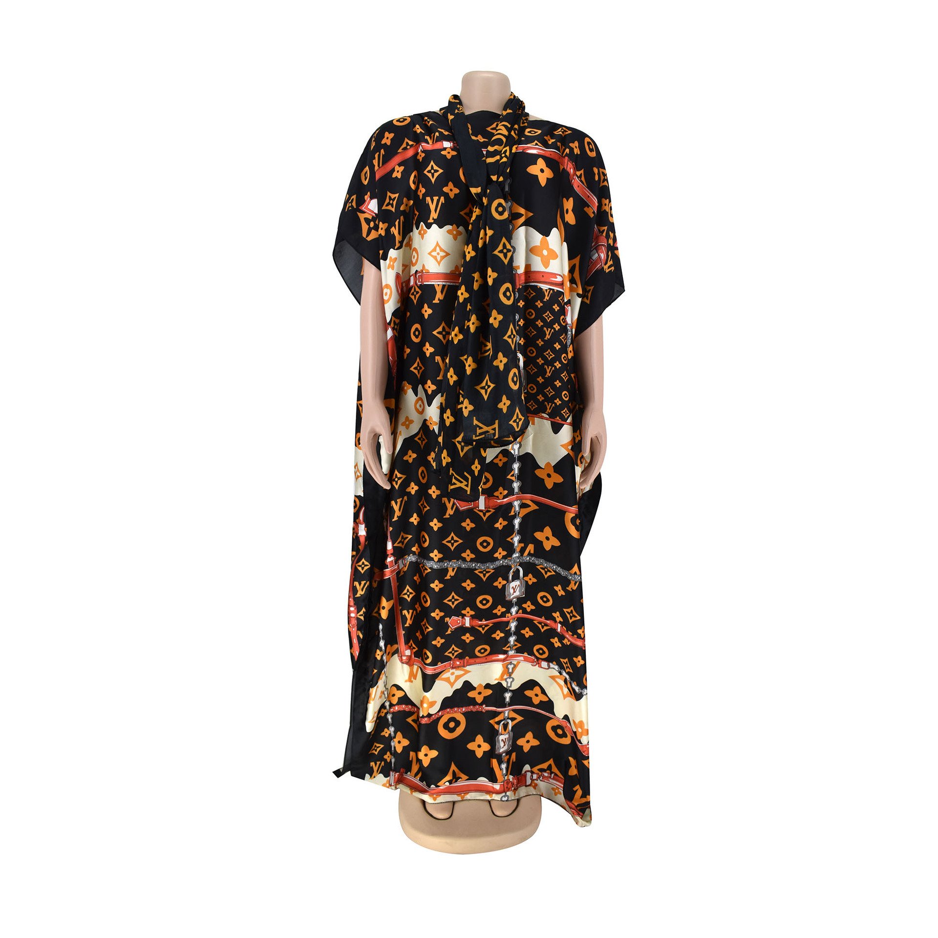 New African Summer Hot Selling Large Size Simulated Silk One Shoulder Scarf Letter Printed Casual Long Dress