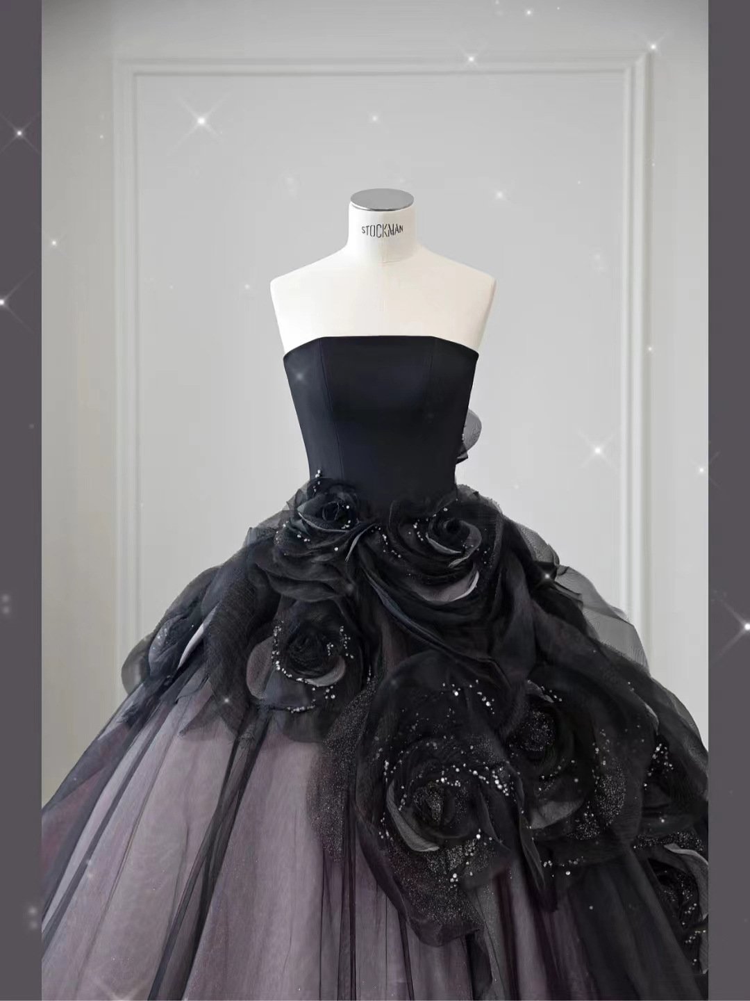 Black strapless main wedding dress 2023 Catwalk dress tail Heavy advanced flower glitter sequins Evening Wedding dress