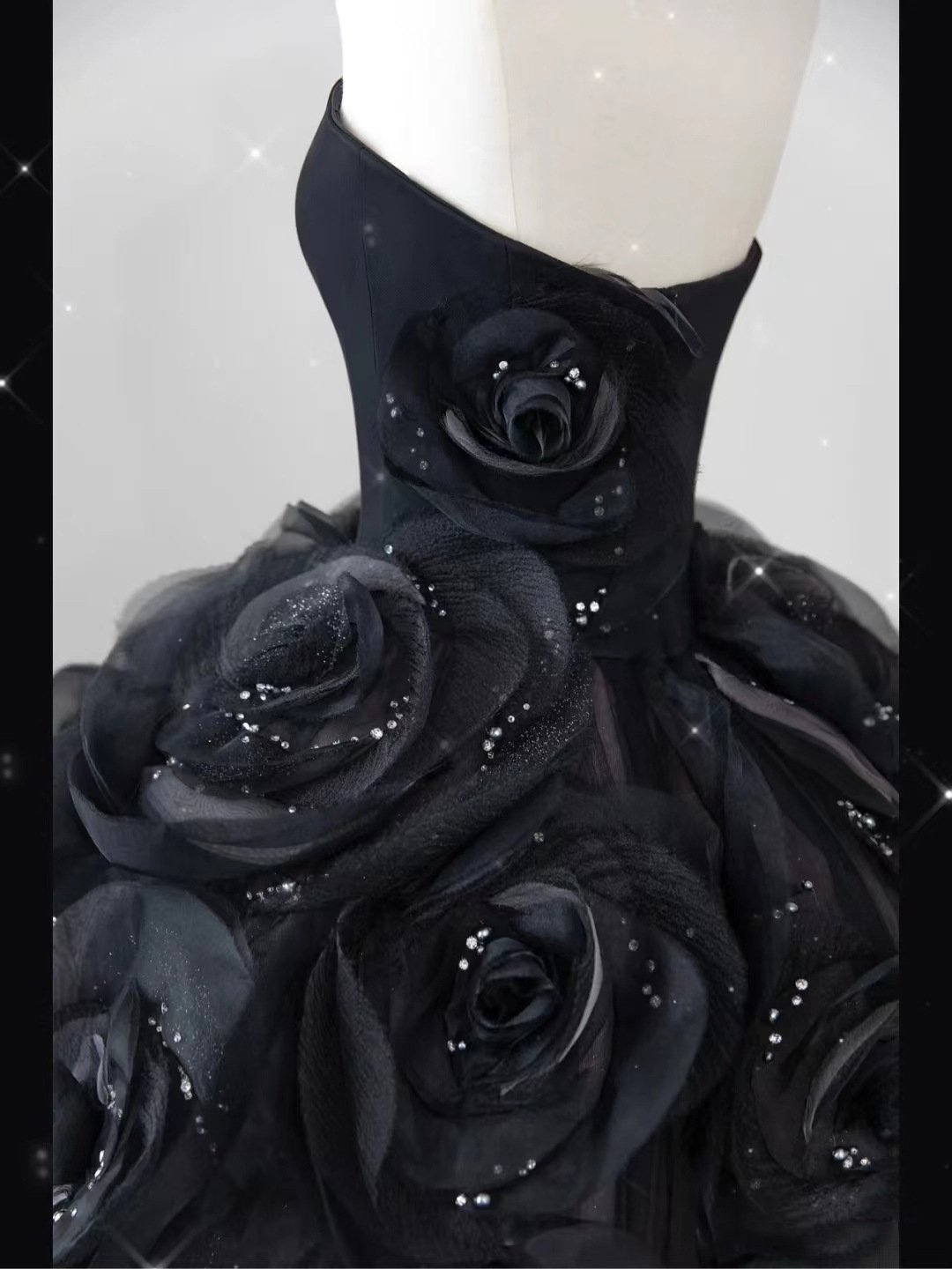 Black strapless main wedding dress 2023 Catwalk dress tail Heavy advanced flower glitter sequins Evening Wedding dress