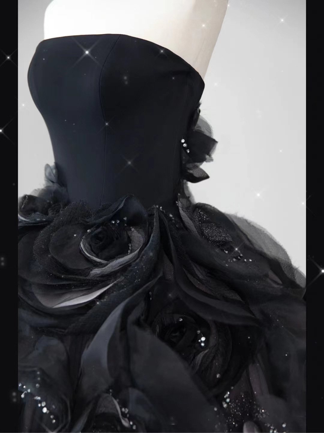 Black strapless main wedding dress 2023 Catwalk dress tail Heavy advanced flower glitter sequins Evening Wedding dress