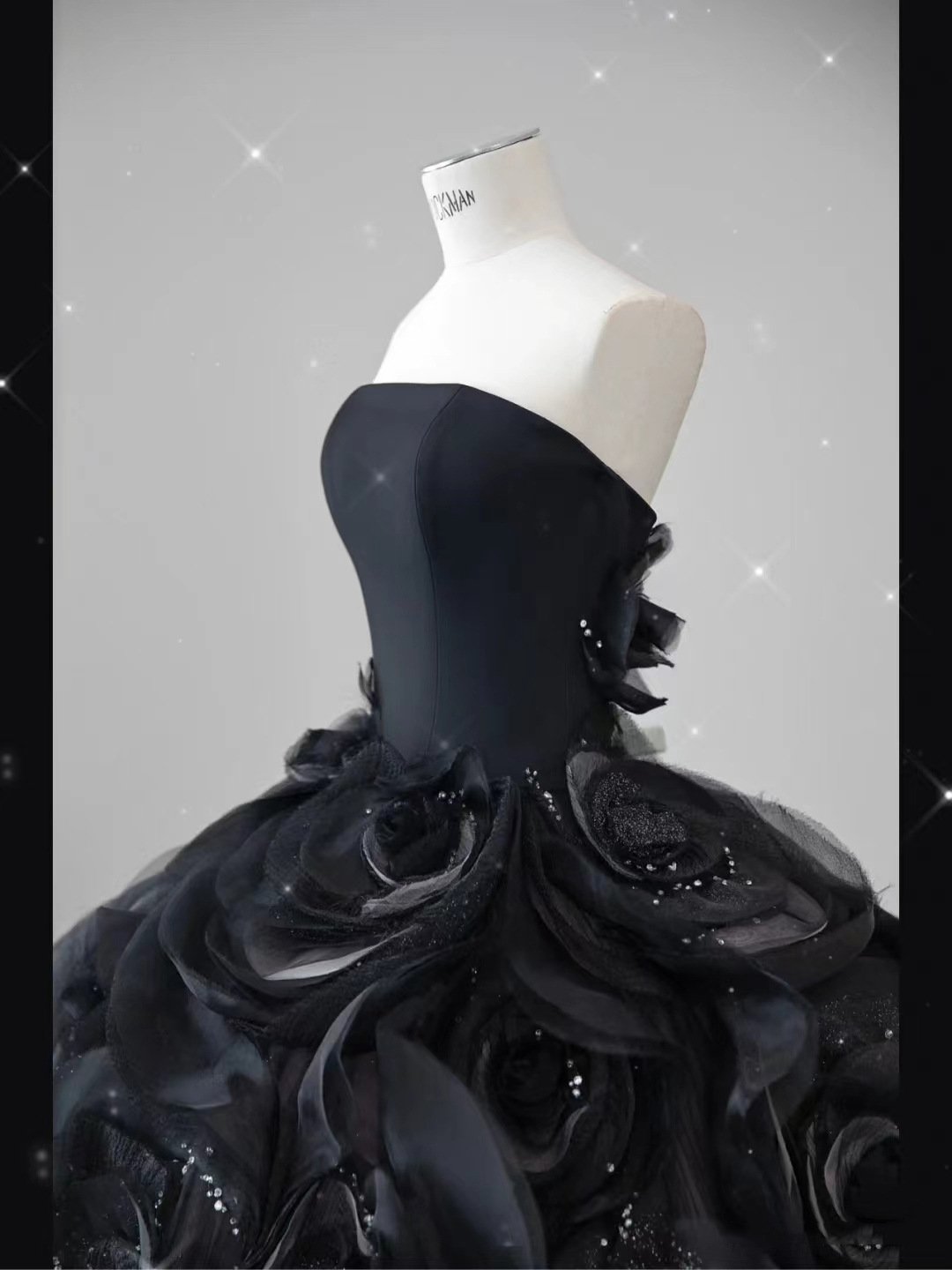 Black strapless main wedding dress 2023 Catwalk dress tail Heavy advanced flower glitter sequins Evening Wedding dress