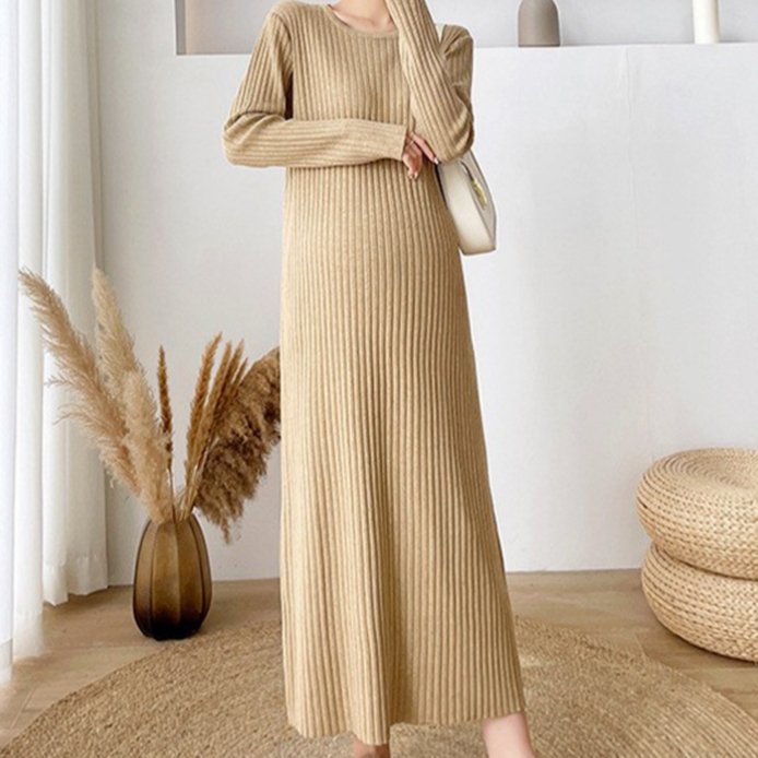 Autumn And Winter New Loose Korean Version Long Sleeved Knitted High Quality Free Size Maxi Dress