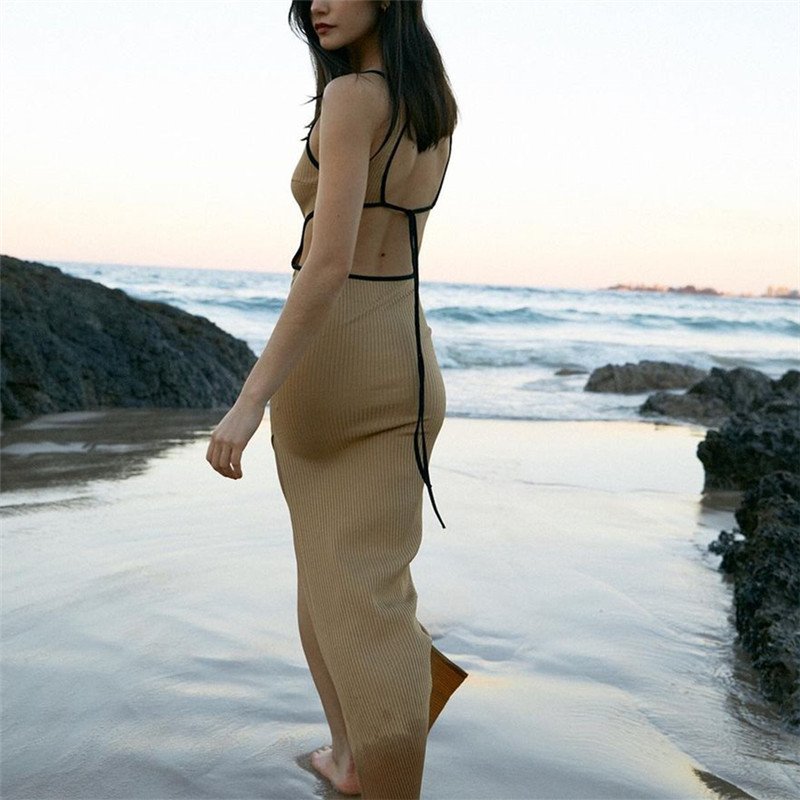 Spring and Autumn 2023 new women's knitted dress backless sleeveless suspenders casual dresses