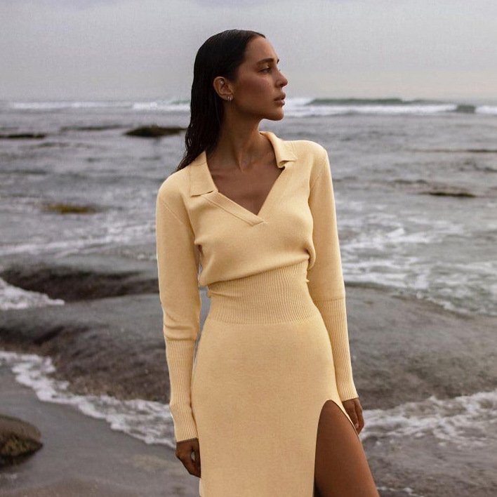Autumn and winter dresses new hot sale strapless fur flared sleeve sexy sweater dress A stylish casual dress for women