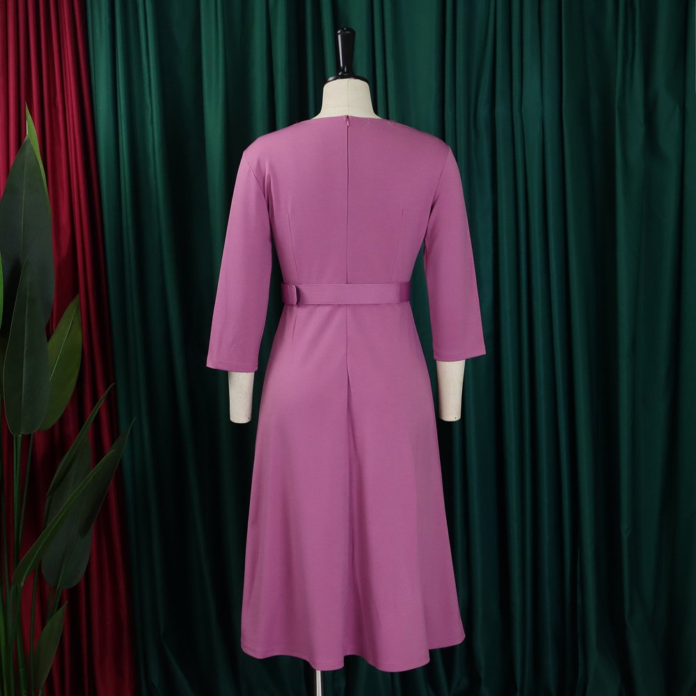 Church Dresses for Women 2024 Casual Fashion V-Neck Pleated Elastic Elegant 3/4 Sleeve Formal Classy Office Ladies Modest Dress