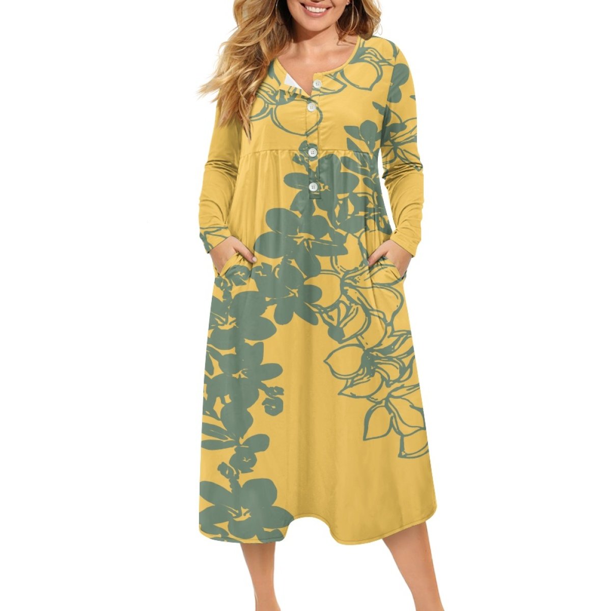 Low Price Low Moq High-End Custom Mele Kalikimaka Christmas Women's Casual Dresses Print On Demand Ladies V-Neck Button Dress