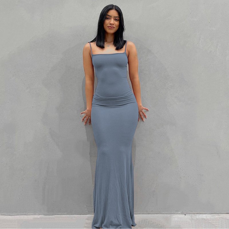 High quality sexy mermaid bodycon dresses solid color sleeveless knit waist women's lady elegant maxi formal dress vestidos