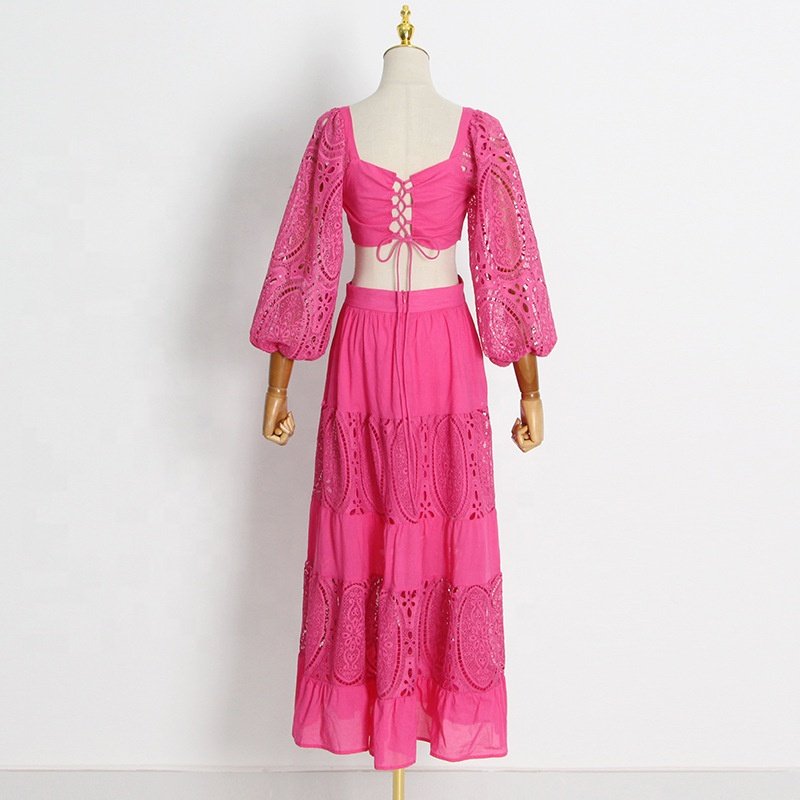 Elegant Casual Fashion Dress Women's Autumn New Square Neck Fluffy Sleeve Lace Embroidery Dress