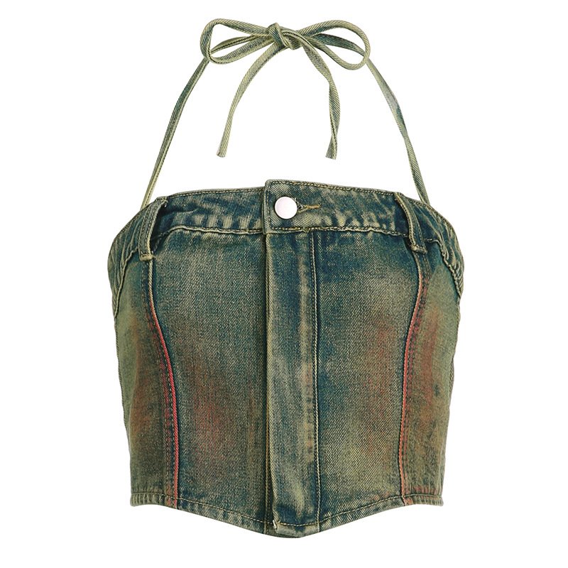 2024 Vintage Style Women's Mini Jean Dress Sexy Tie-Dye Large Pockets High Waist Zipper Slim Straight Denim Skirt