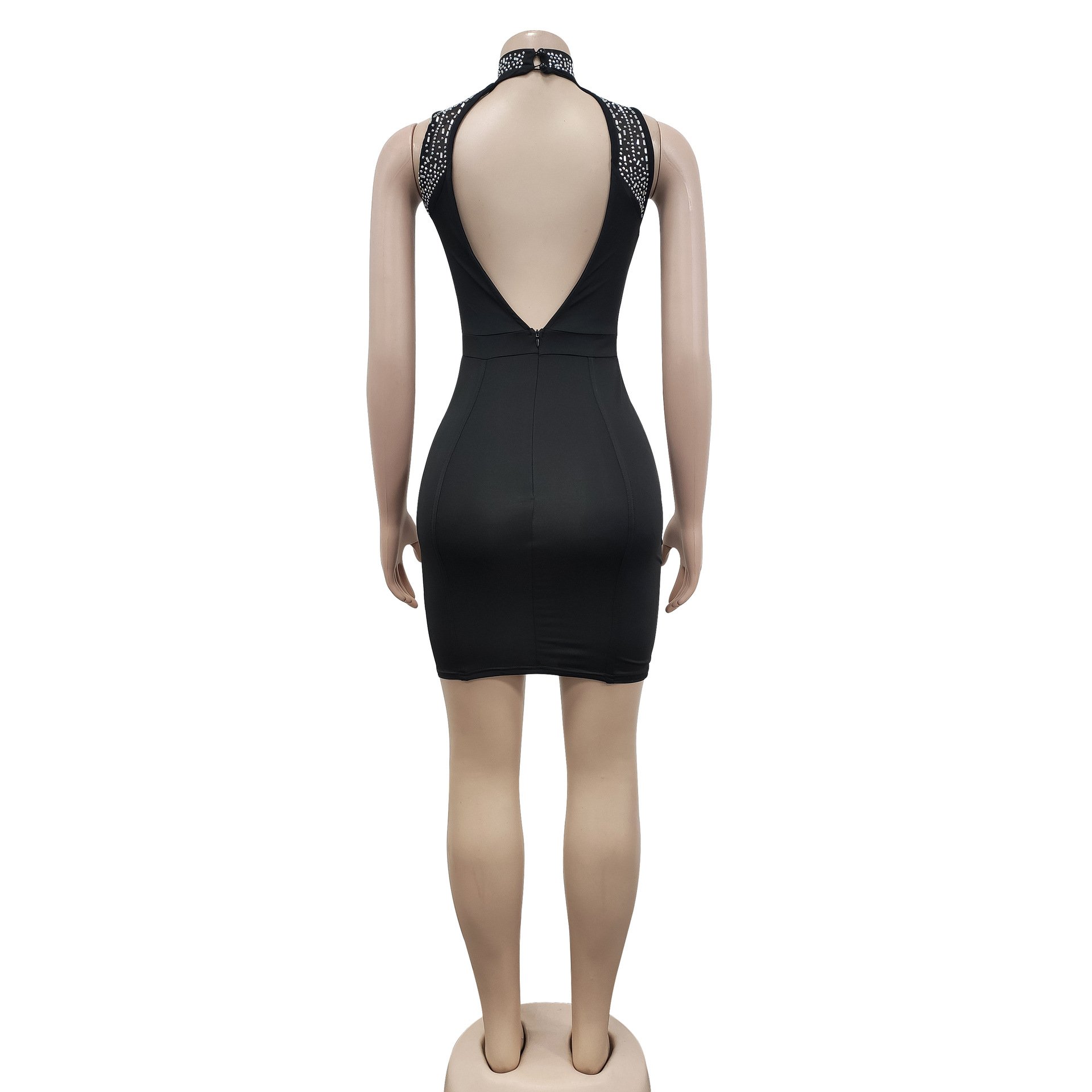 Liu Ming 2023 Elegant Women Fashion Rhinestone Sheer Mesh Sleeveless Party Club Dresses