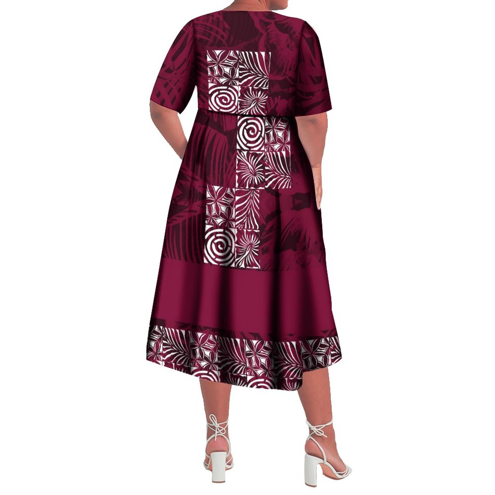 New Trendy Pacific Island Art Design Lady Casual Dresses Custom Hawaiian Tropical Flower Printed High-Waist Lace-Up Midi Dresses