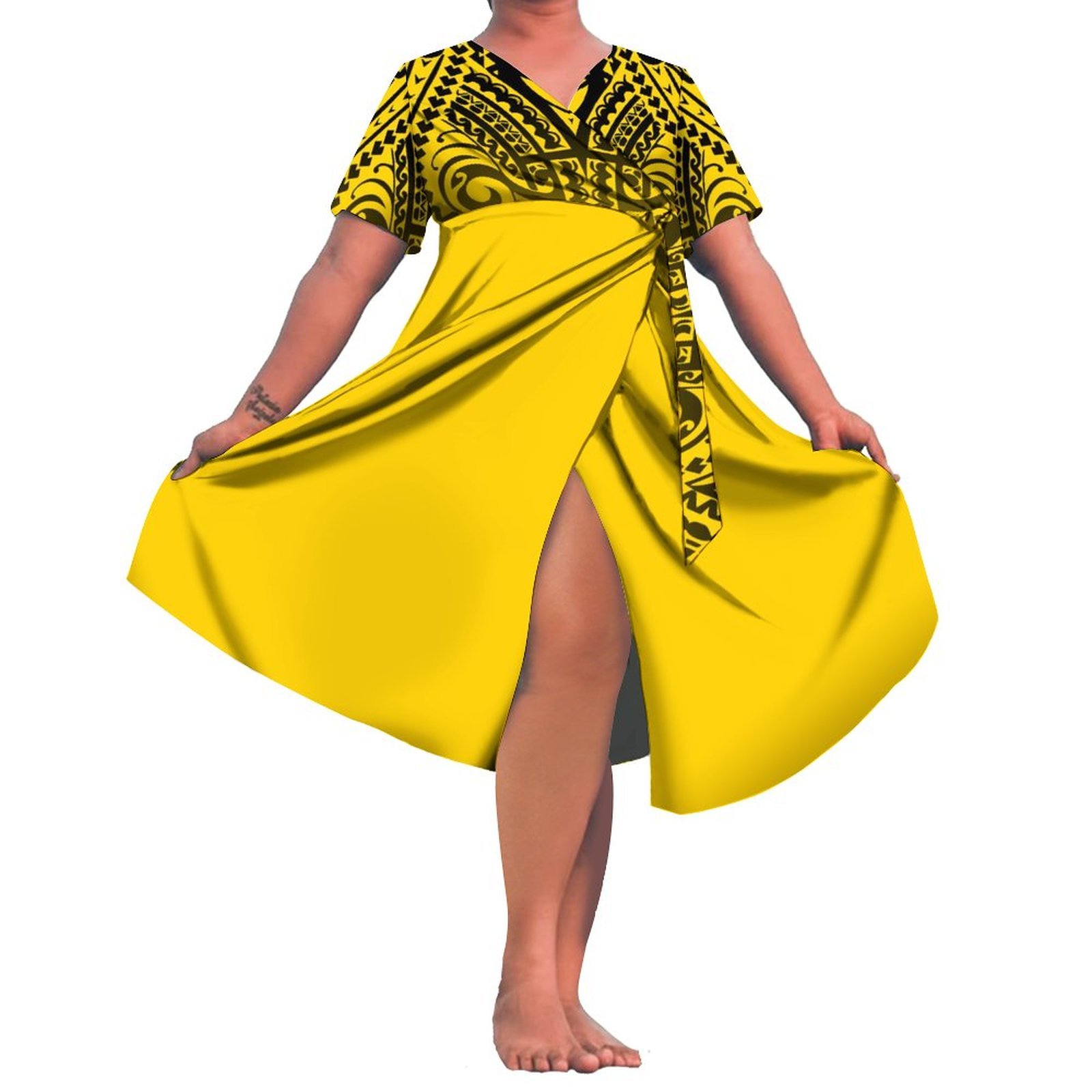 New Trendy Pacific Island Art Design Lady Casual Dresses Custom Hawaiian Tropical Flower Printed High-Waist Lace-Up Midi Dresses