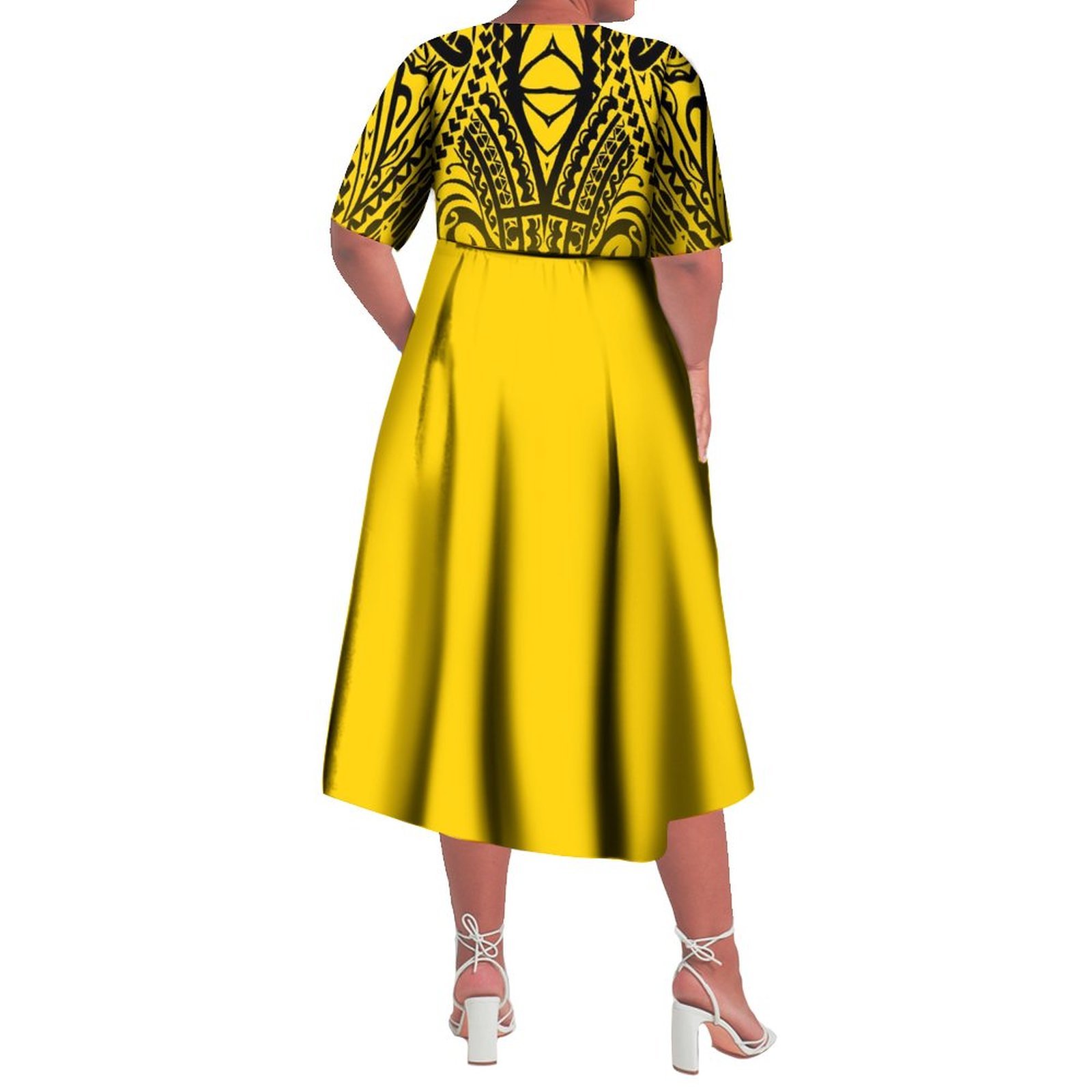New Trendy Pacific Island Art Design Lady Casual Dresses Custom Hawaiian Tropical Flower Printed High-Waist Lace-Up Midi Dresses