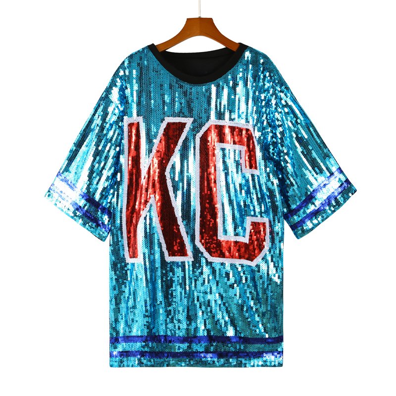 College Logo Full Sequin Jersey Dress Football Jersey Game Day Sequin Dress KC Shirt Kansas City Football Sequin T-Shirts Dress