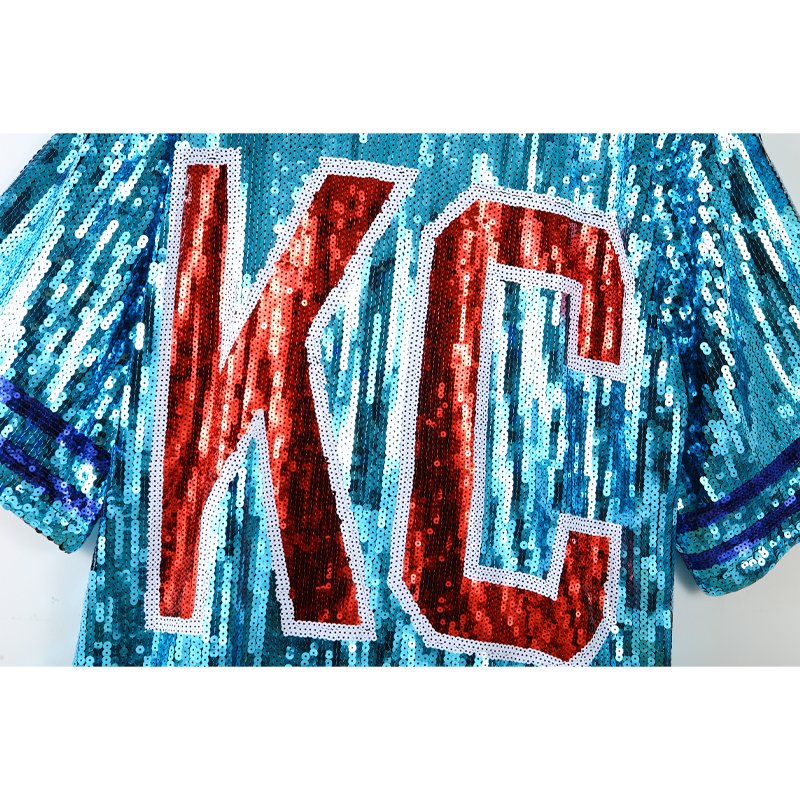 College Logo Full Sequin Jersey Dress Football Jersey Game Day Sequin Dress KC Shirt Kansas City Football Sequin T-Shirts Dress