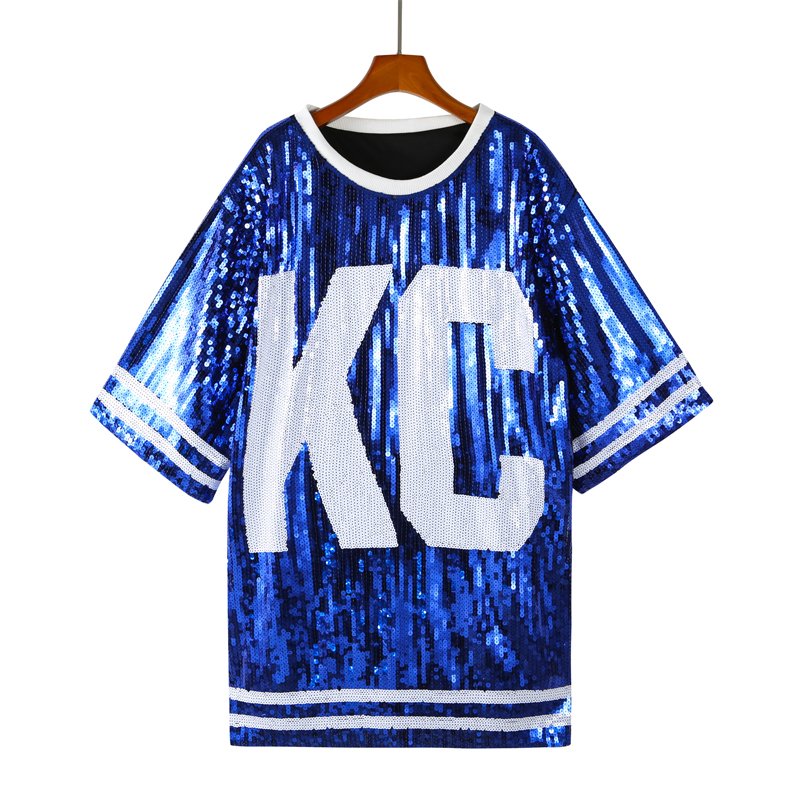 College Logo Full Sequin Jersey Dress Football Jersey Game Day Sequin Dress KC Shirt Kansas City Football Sequin T-Shirts Dress