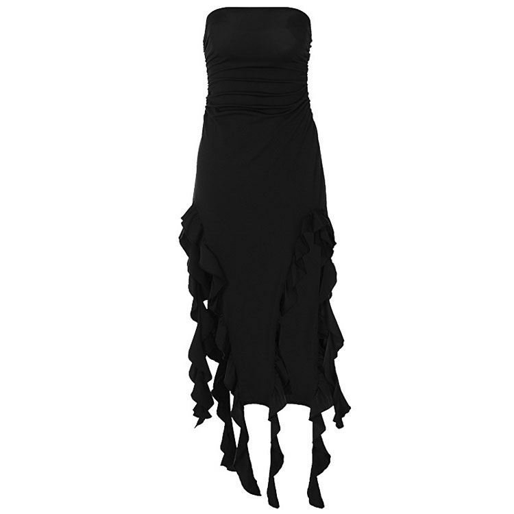 Plus Size Neck Tight Backless Sleeveless Ruffle Dress Irregular Long Summer Casual Women s