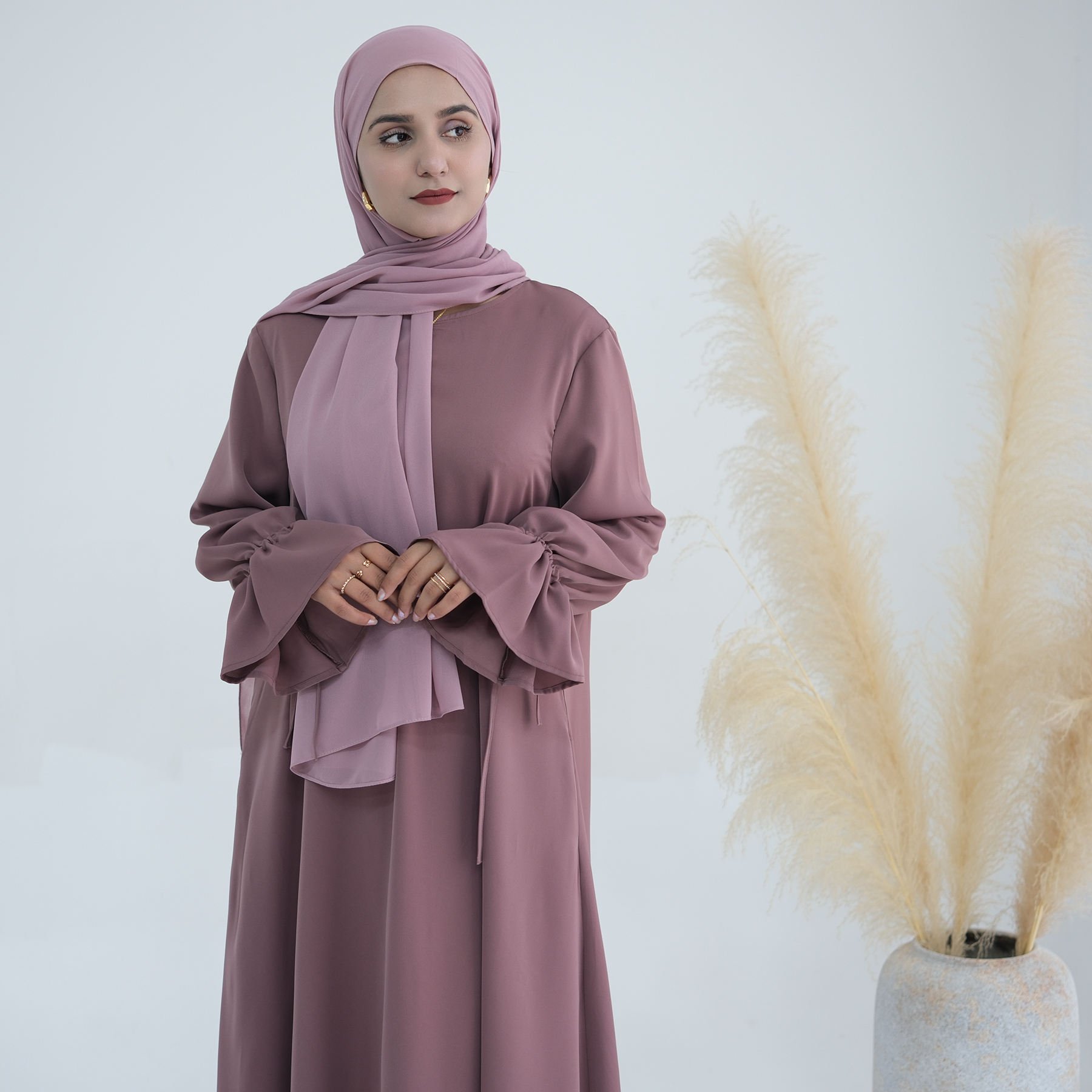 New Abaya Islamic Clothing Premium Nida Adjustable Ruffle Sleeve Womens Dresses Invisible Front Zipper Abaya Women Muslim Dress