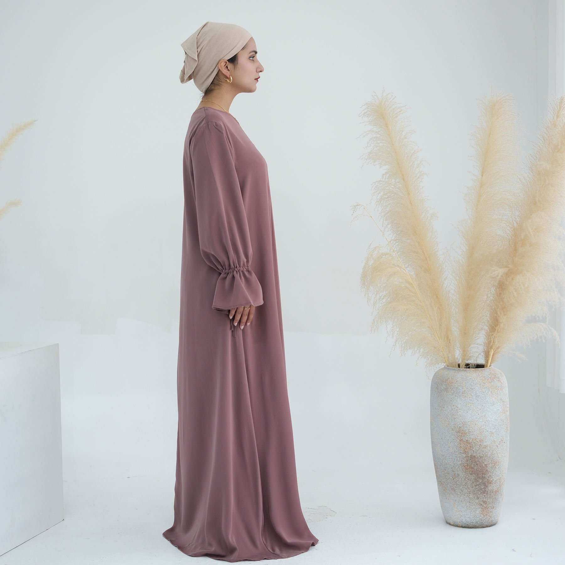 New Abaya Islamic Clothing Premium Nida Adjustable Ruffle Sleeve Womens Dresses Invisible Front Zipper Abaya Women Muslim Dress