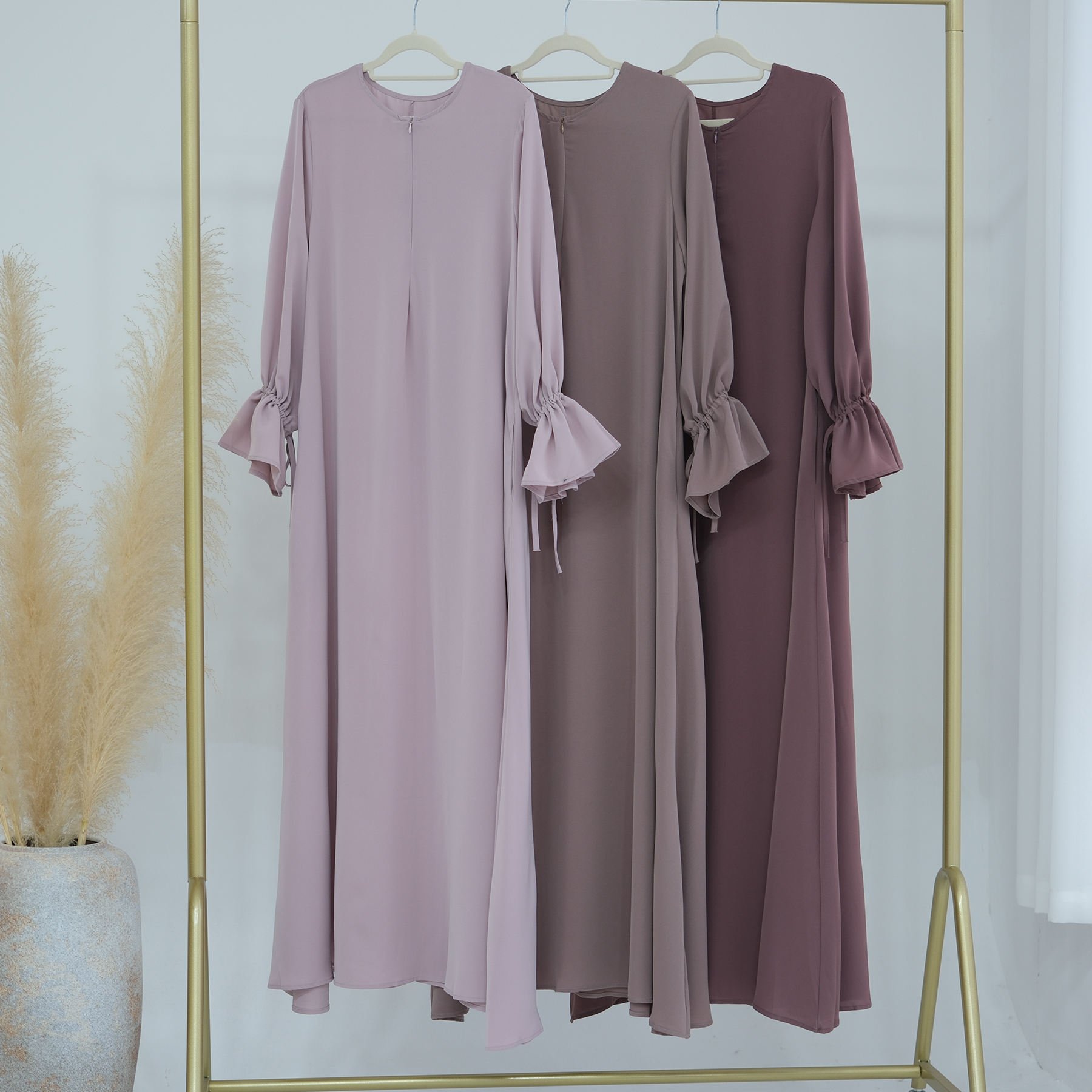 New Abaya Islamic Clothing Premium Nida Adjustable Ruffle Sleeve Womens Dresses Invisible Front Zipper Abaya Women Muslim Dress