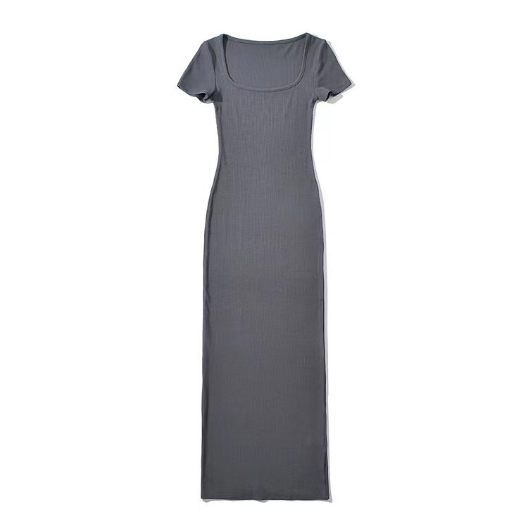 Slim fitting knitted rayon spandex square neck casual dress