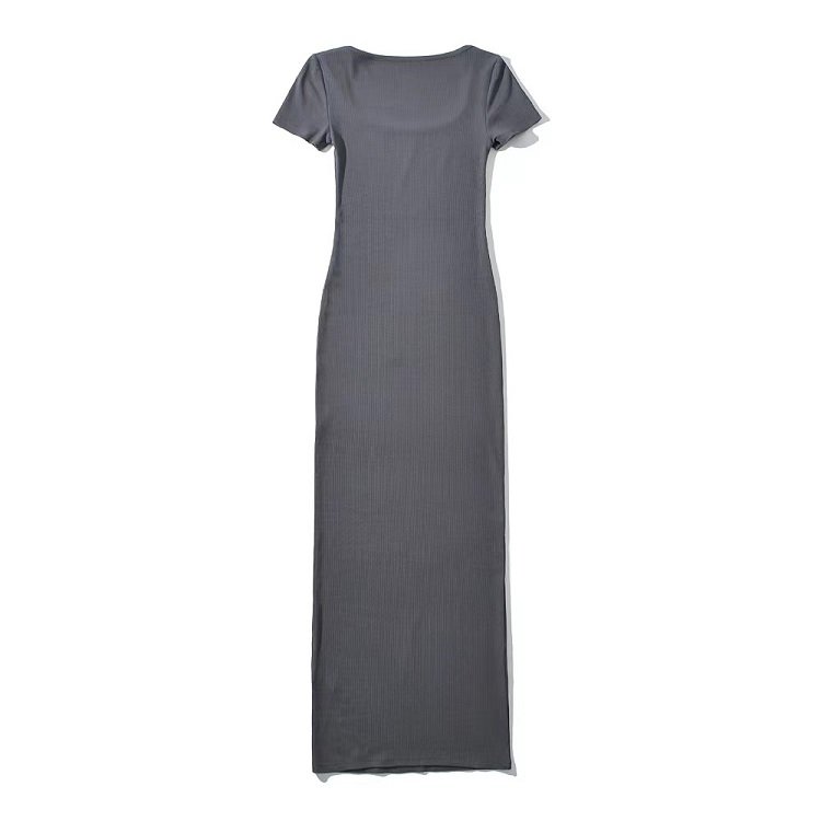 Slim fitting knitted rayon spandex square neck casual dress