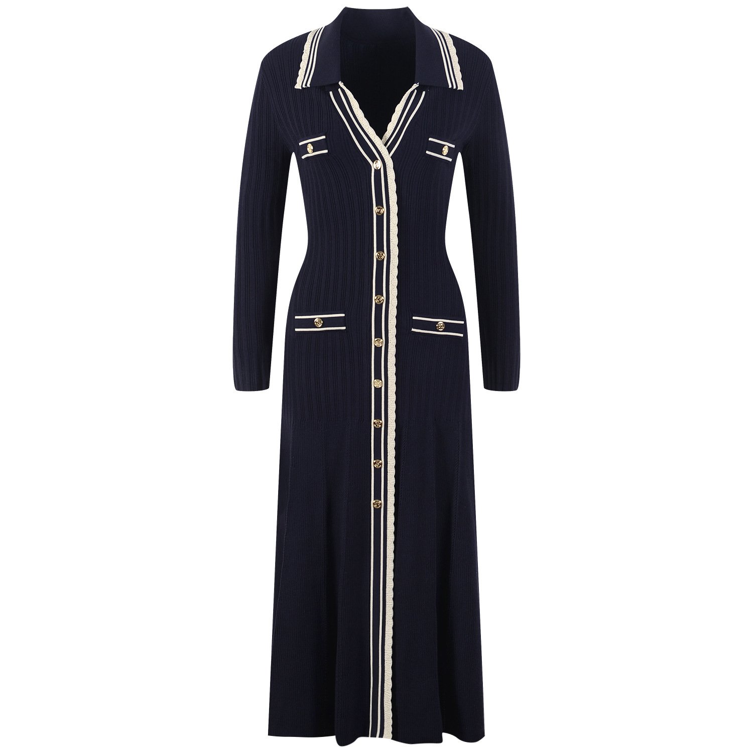 Fashion Design Lapel Metal Button Long Sleeve Sexy Dress Women's Clothing 2024 Knitted Elastic Thin Long Elegant Women's Dresses