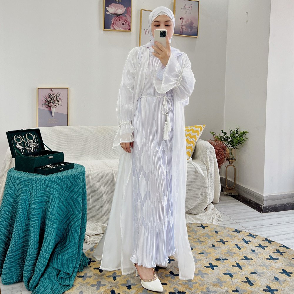 Fashion muslim dress custom abaya wholesale Loriya elegant cardigan organza pearls black abaya modest dresses for women