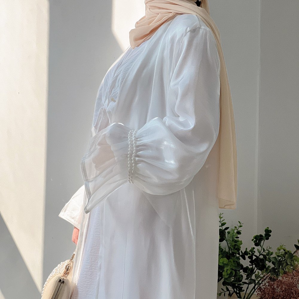 Fashion muslim dress custom abaya wholesale Loriya elegant cardigan organza pearls black abaya modest dresses for women