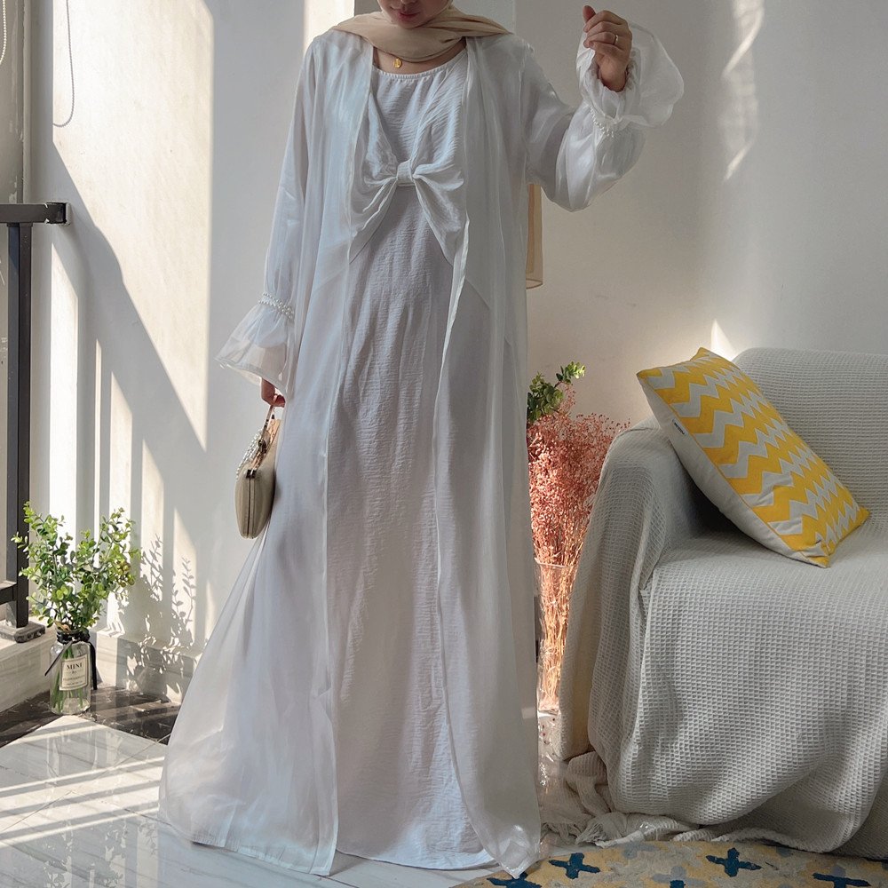 Fashion muslim dress custom abaya wholesale Loriya elegant cardigan organza pearls black abaya modest dresses for women