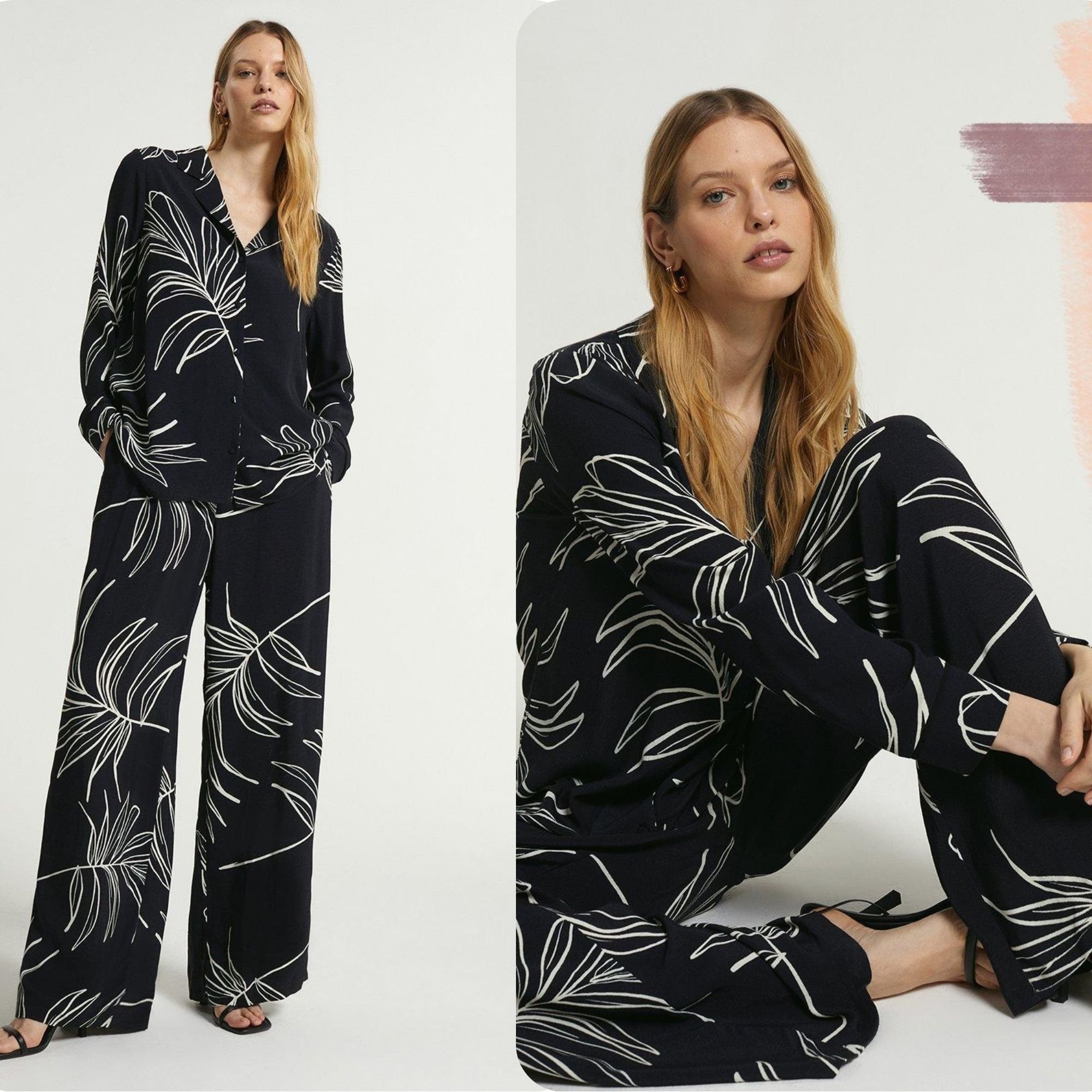 New Trending Low Cost Black Color Top + Pant Floral Printed Casual Party Wear Sets Dress (Sizes XS - XL Available)