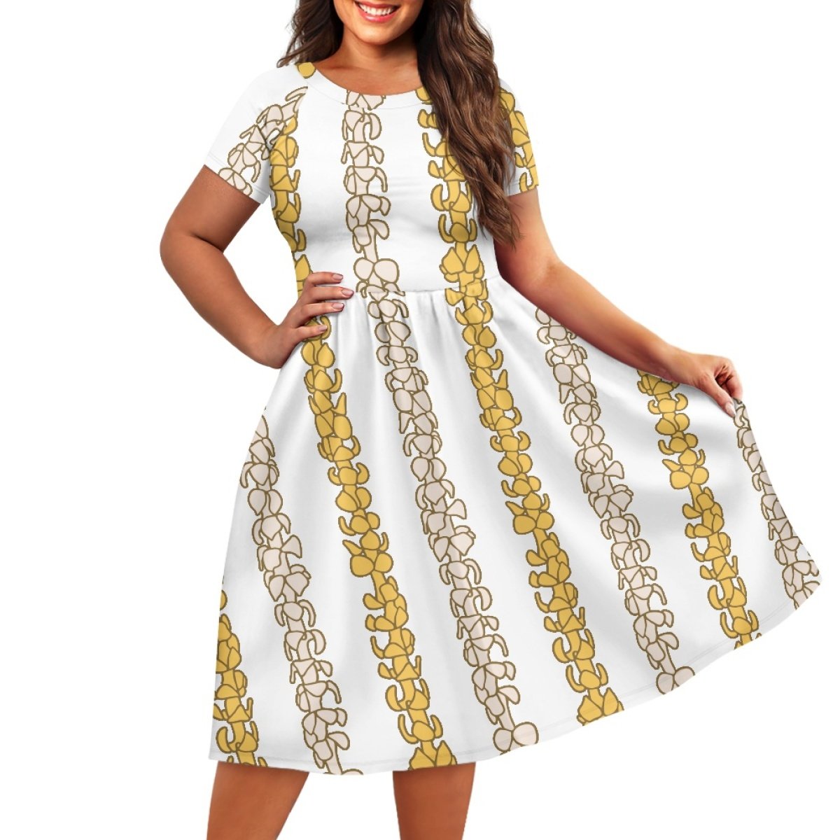 Hawaiian Women Dress Print On Demand Women's Short-Sleeved Wide Collar Dress Custom Loose Plus Size Women's Casual Dress