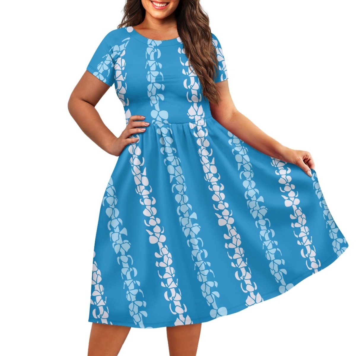 Hawaiian Women Dress Print On Demand Women's Short-Sleeved Wide Collar Dress Custom Loose Plus Size Women's Casual Dress